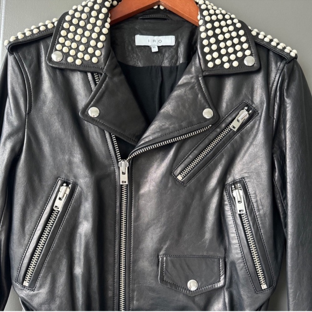 IRO Noreta studded black leather jacket size 36 us 4 - Picture 6 of 10